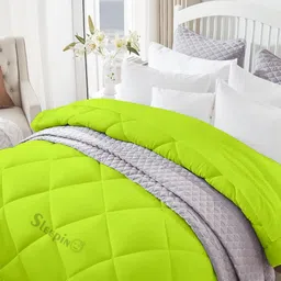 Sleepino Green Checked Printed Microfiber 400 GSM Mild Winter Double King Bed Comforter-image-41