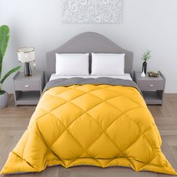 CHICERY Grey & Yellow Microfiber Reversible Single Bed Comforter-image-32