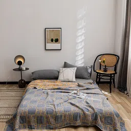 JC HOME Grey & Mustard Yellow Pure Cotton Summer Double Bed Blanket-image-21