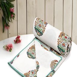 tundwal's White & Green Floral AC Room 210 GSM Cotton Single Bed Dohar-image-83