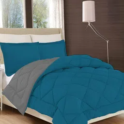 Comfowell Teal & Grey Checked AC Room 110 GSM Single Bed Comforter-image-40