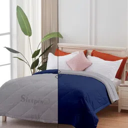 Sleepino Navy Blue & Grey Microfiber 150-GSM for AC Rooom Reversible Double Bed Comforter-image-11