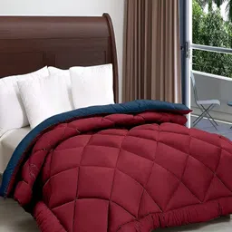 Comfowell Blue & Maroon Checked Microfiber Heavy Winter 233 GSM Single Bed Comforter-image-43
