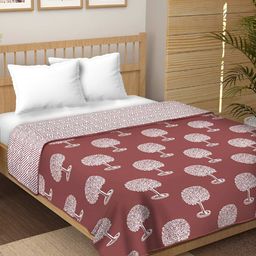 tundwal's Maroon & White Floral Printed Reversible Cotton AC Room 210 GSM Double Bed Dohar-image-59