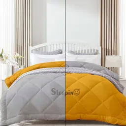 Sleepino Grey And Mustard Microfiber 400 GSM Mild Winter Single Bed Comforter-image-33