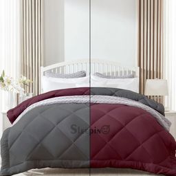 Sleepino Grey Microfiber 300 GSM Mild Winter Reversible Double Bed Comforter-17