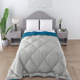 CHICERY Grey & Teal Checked Microfibre Heavy Winter 300 GSM Single Bed Comforter-image-22