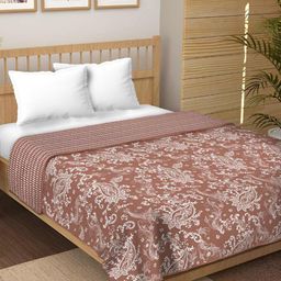 tundwal's Brown & White Floral Printed Reversible Cotton AC Room 210 GSM Single Bed Dohar-image-66