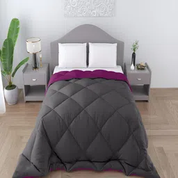 CHICERY Grey & Purple Checked Heavy Winter 300 GSM Double Bed Comforter-image-86