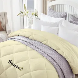 Sleepino Yellow Checked Quilted Microfiber 500 GSM Mild Winter Double King Bed Comforter-image-15