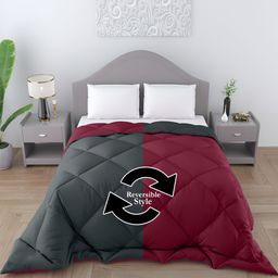 CHICERY Maroon & Grey Microfiber 300 GSM Reversible Single Bed Comforter-7
