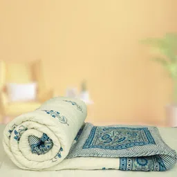 Baarno White & Blue Floral 300 GSM Double Bed Quilt-picture-39