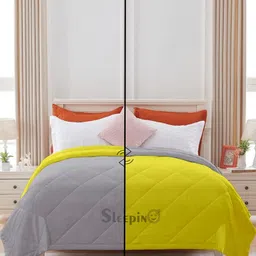 Sleepino Yellow & Grey Microfiber 200 GSM All Season Reversible Double Bed Comforter-picture-0