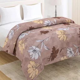 HOKIPO Brown & White Floral Microfiber AC Room 220 GSM Reversible Double Bed Comforter-image-46