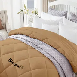 Sleepino Beige Geometric Microfiber 500 GSM Heavy Winter Reversible Double Bed Comforter-image-65