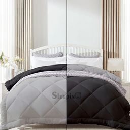 Sleepino Black & Grey Microfiber 400-GSM for Winter Reversible Double Bed Comforter-image-96