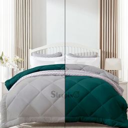 Sleepino Teal & Grey Microfiber 300 GSM Mild Winter Reversible Double Bed Comforter-image-10