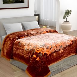 Bezzilish Home Brown & Orange Floral Heavy Winter 600 GSM Double Bed Blanket-image-92