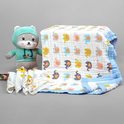 Moms Home Kids White 5 Pieces Printed Summer 500 GSM Organic Cotton Blanket & Napkins-picture-2