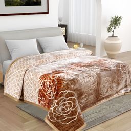 ELSTONE HOME Brown & White Floral Microfiber Heavy Winter 600 GSM Double Bed Blanket-image-28