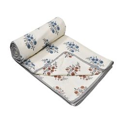 tundwal's Beige & Blue Floral Printed AC Room Cotton 210 GSM Reversible Single Bed Dohar-image-94