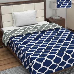 Divine Casa Navy Blue & White Set of 2 Geometric AC Room 110 GSM Single Bed Dohar-3