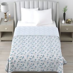 tundwal's Black & Grey Floral Printed AC Room Cotton 210 GSM Reversible Single Bed Dohar-16