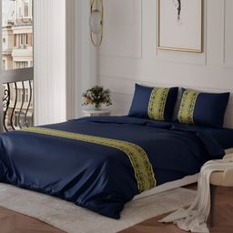 Stoa Paris Navy Blue Printed AC Room 150 GSM Double Bed Comforter & 2 Pillow Covers-image-92