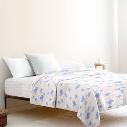 THE BABY ATELIER White & Blue Abstract Cotton AC Room 350 GSM Single Bed Quilt-image-99