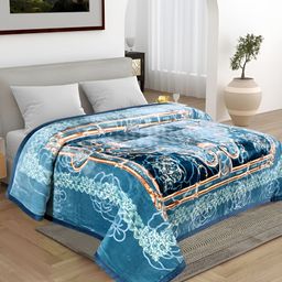 WINSTON HOME Blue & Navy Blue Printed Microfiber Heavy Winter 600 GSM Double Bed Blanket-image-65