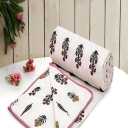 tundwal's Purple & White Floral AC Room 210 GSM Cotton Double Bed Dohar-image-78