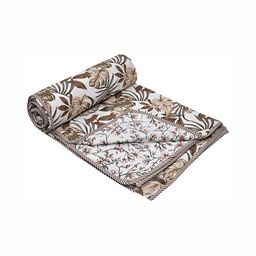 Comfowell White & Brown Floral Cotton AC Room 150 GSM Double Bed Dohar-image-40