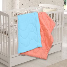 Clasiko Kids Blue & Peach-Coloured Mild Winter 210 GSM Single Bed Reversible Quilt-58