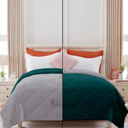 Sleepino Teal-Green & Grey Microfiber 300 GSM AC Room Reversible Double Bed Comforter-13