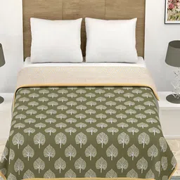 CHICERY Fluorescent Green & White Floral Cotton AC Room 210 GSM Single Bed Dohar-image-30