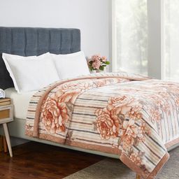 MYTRIDENT Classic Mink Beige  Brown Floral AC Room 600 GSM Double Bed Blanket-image-64