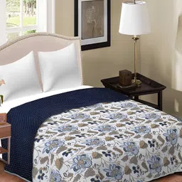 Comfowell White & Navy Blue Floral AC Room Double Bed Dohar-image-42