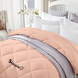 Sleepino Peach Microfiber 500 GSM Heavy Winter Reversible Double Bed Comforter-image-74