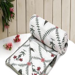 tundwal's White & Green Floral AC Room 210 GSM Cotton Double Bed Dohar-image-64