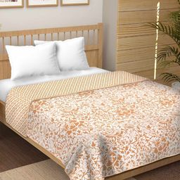 tundwal's Beige & White Floral Printed Reversible Cotton AC Room 210 GSM Single Bed Dohar-image-70
