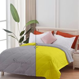 Sleepino Silver Toned Checked Microfiber Heavy Winter Reversible Double Bed Comforter-image-15