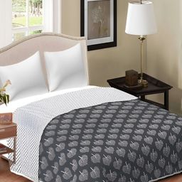 Comfowell Grey & White Floral Cotton AC Room 150 GSM Single Bed Dohar-image-54