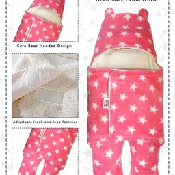 BeyBee Kids Pack of 2 Pink & Beige Printed 3 In 1 Hooded Blanket Cum Wrapper-image-73