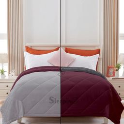 Sleepino Silver & Burgundy Microfiber 200 GSM Heavy Winter Reversible Single Bed Comforter-image-52