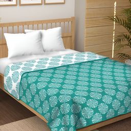 Comfowell Green & White Ethnic Motifs Cotton AC Room Double Bed Dohar-image-34