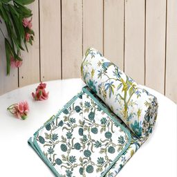 tundwal's Navy Blue & White Floral AC Room 210 GSM Cotton Double Bed Dohar-image-90