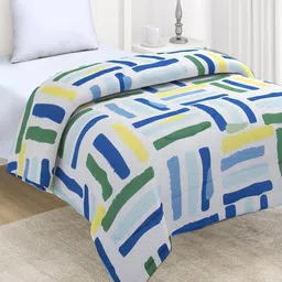 HOKIPO White & Blue Geometric Printed AC Room 220 GSM Reversible Single Bed Comforter-picture-10