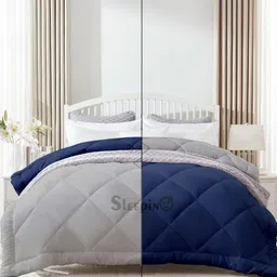 Sleepino Navy Blue Microfiber 400 GSM Heavy Winter Reversible Double Bed Comforter-image-10
