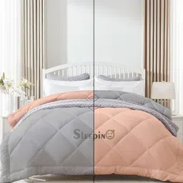 Sleepino Peach Checked Microfiber 300 GSM Mild Winter Reversible King SIze Bed Comforter-image-10