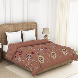 SPACES Brown Floral AC Room 150 GSM Double Bed Quilt-image-53